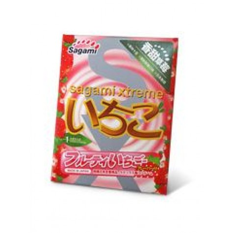 Презерватив Sagami Xtreme Strawberry c ароматом клубники - 1 шт.